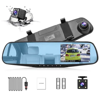 

HGDO 4.3" Rear View Camera Dual Lens FHD 1080P Video Recorder Mirror Car DVR Autoregistrator Loop recording G-sensor Dash Cam