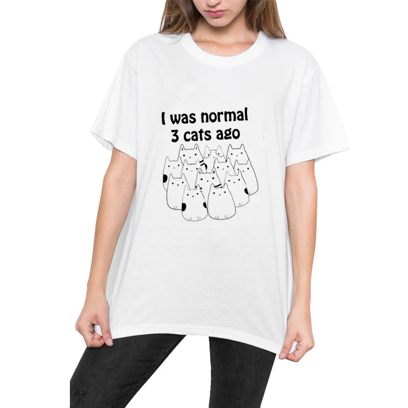 

I Was Normal 3 Cats Ago T-shirt Women Cute Kittey Print Graphic Tees Funny Cats Mom T Shirt Tumblr Cotton Harajuku Tops Tshirt