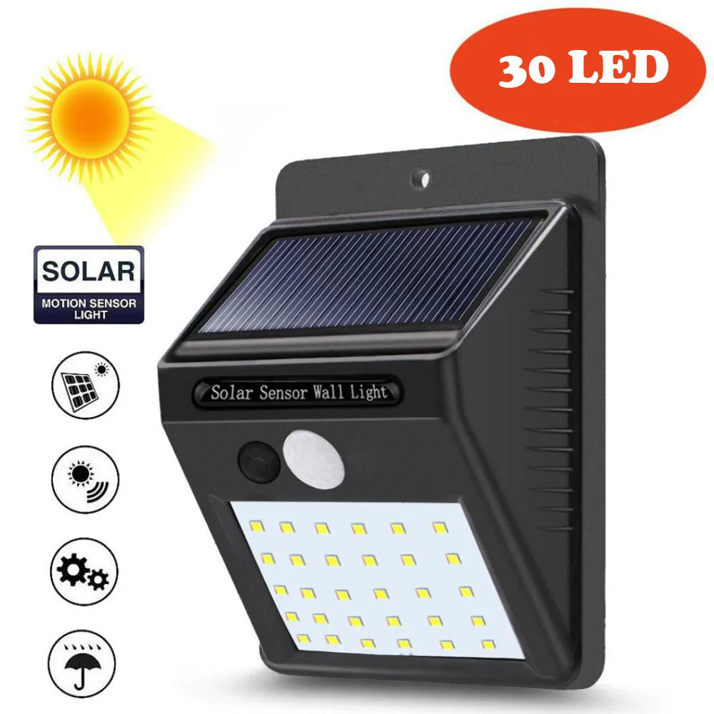 

LED Solar Power PIR Motion Sensor Wall Light 30 LED Outdoor Waterproof Energy Saving Street Yard Path Home Garden Security Lamp