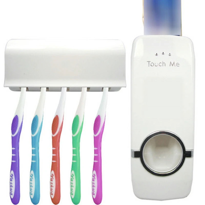 Bathroom Accessories Set Tooth Brush Holder Automatic Toothpaste Dispenser Holder Toothbrush Wall Mount Rack Bathroom Tools Set Bathroom Accessories Set Tooth Brush Holder Automatic Toothpaste Dispenser Holder Toothbrush Wall Mount Rack Bathroom Tools Set