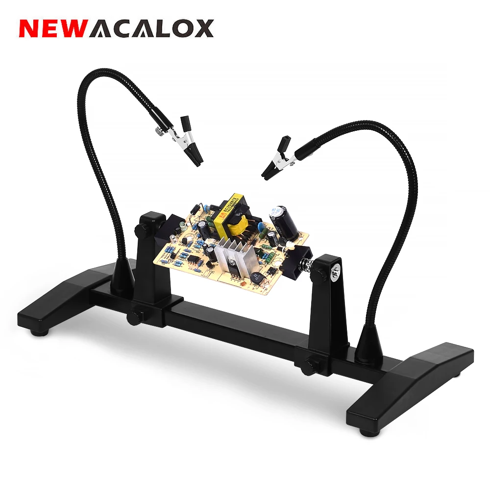 

NEWACALOX 360 Degrees Flip Circuit Board Holder Flexible Arm Magnetic Soldering Iron Holder Adjustable PCB Board Spring-clamp