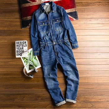 

European and American Street Stlye Denim Jumpsuit Men's Casual Bibs Multi-pocket Small Leg Jumpsuit Fashion Male Overalls