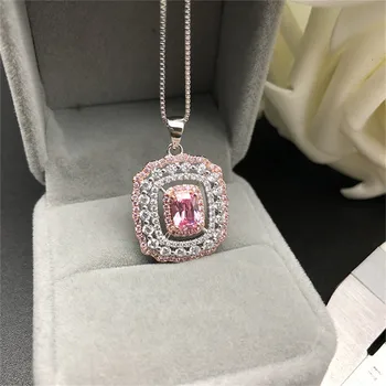 

Pendants Necklaces Women S925 Sterling Silver Colorful Diamant Pink Topaz Temperament Elegant Necklace Set Fine Jewelry