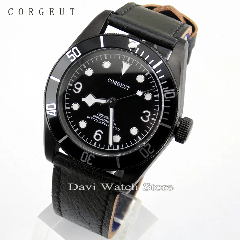

41mm Corgeut black case bezel dial watch Sapphire Glass 20ATM Automatic mens Watch