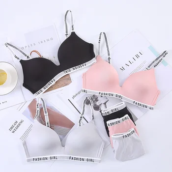 

Sports Letter Shoulder Strap Sleep Bra Set One Piece Lightt Seamless Underwear Fashion Sexy No Steel Ring Beauty Back lingerie