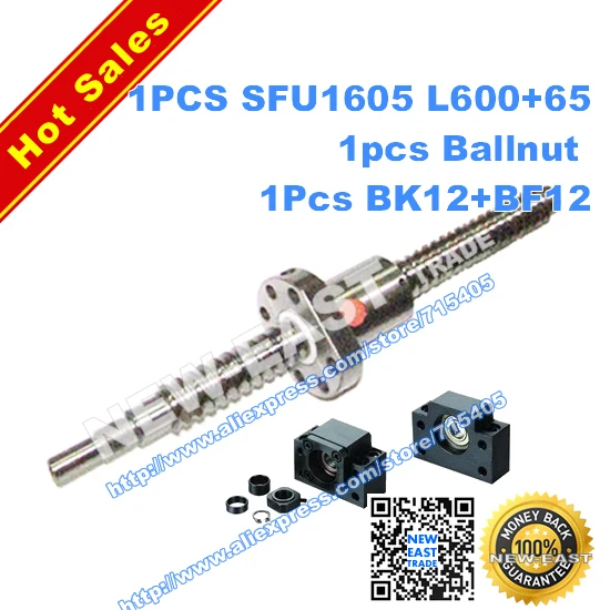 Dia16mm Проката Ballscrew 1 шт. SFU1605 L665mm(L600mm+ 65 мм обрабатывающие части)+ 1 шт. ballnut+ обработка концов+ 1 компл. BK12BF12 Поддержка