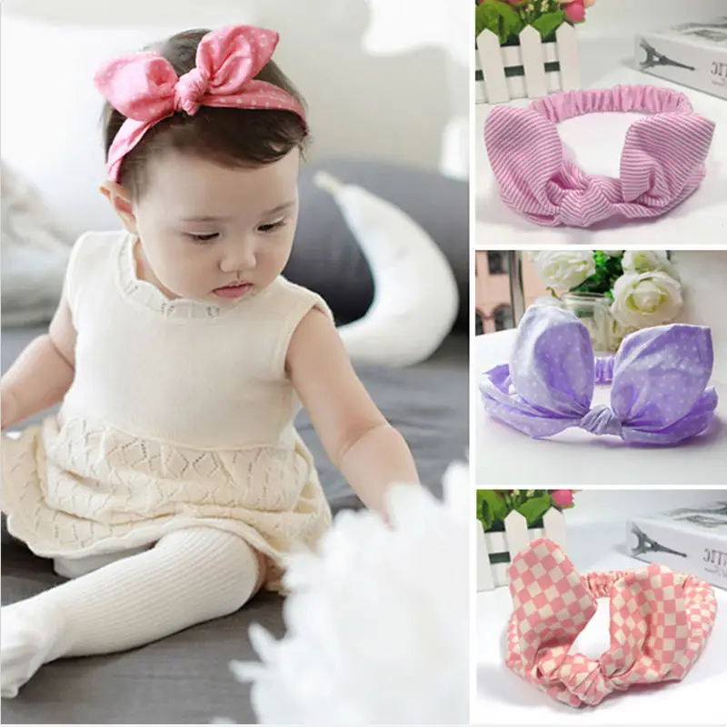 Cute Girl Kids Bow Hairband Baby Toddler Rabbit Headband Headwear Hair Band Accessories Turban Knot Stripe Dot 11 Colors |