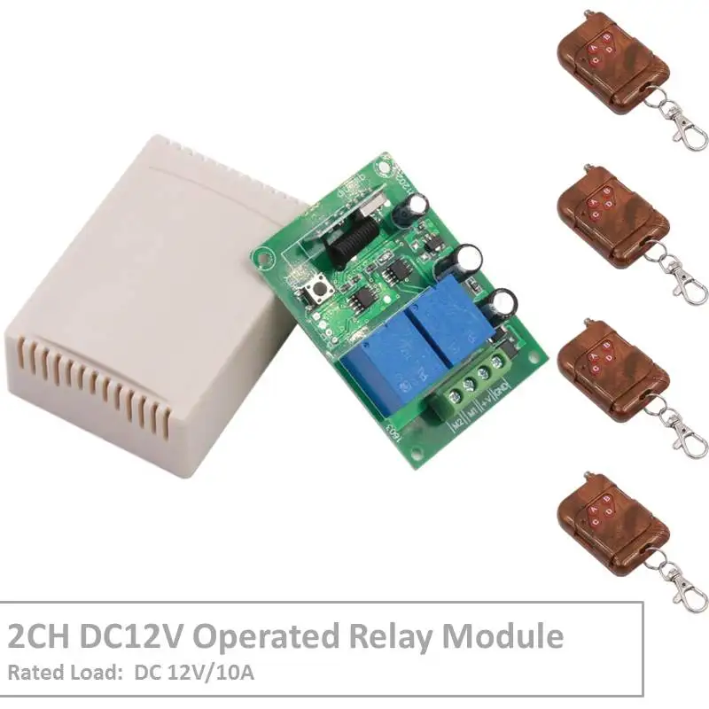 

RF Switch Remote Control DC 12V 2 Gang Relay Receiver and 1527 learning code Transmitter For LED Light Electric Device Control
