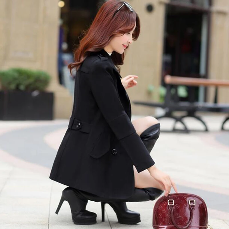 Женское двубортное пальто LU304 длинное Осеннее/зимнее однотонное|womens wool coats|wool long