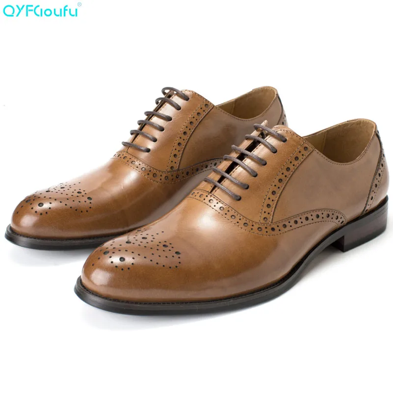 

2019 Newest Genuine Leather Men Formal Shoes High Quality Brogue For Wedding Party Male Flat Luxury Men's Dress Shoes