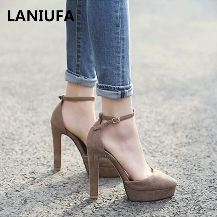

Summer Women Pump High Heels Shoes women ladies Classics Platform Pointed Toe Square heel Wedding dress shoes mujer zapatos #863