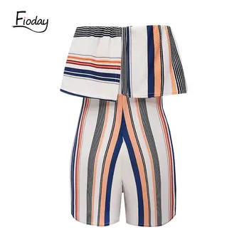 

Fioday Sexy Ruffle Striped Print Rompers Women Off Shoulder Chest Wrapped Strapless Jumpsuits Playsuit Shorts