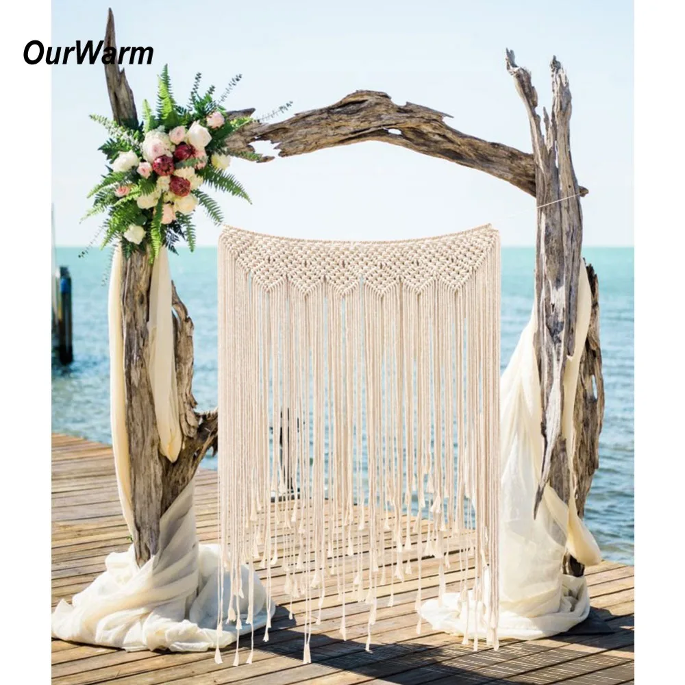 Us 22 13 38 Off Ourwarm Diy Boho Rustic Wedding Macrame Curtains Wall Photo Backdrop Handmade Cotton Summer Wedding Engagement Party Decoration In