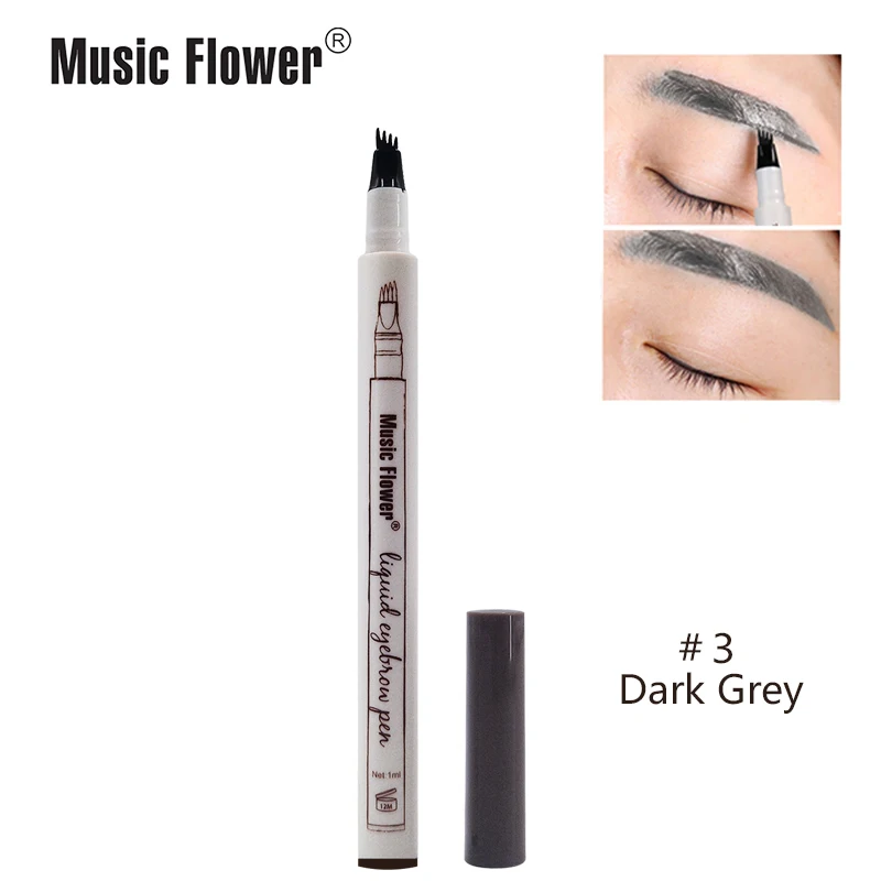 Прямая поставка, музыкальный цветок, 4 цвета, макияж, тонкий эскиз, жидкая ручка для бровей, водостойкая татуировка, супер прочный карандаш для бровей, стойкий к размазыванию - Цвет: Dark Gray