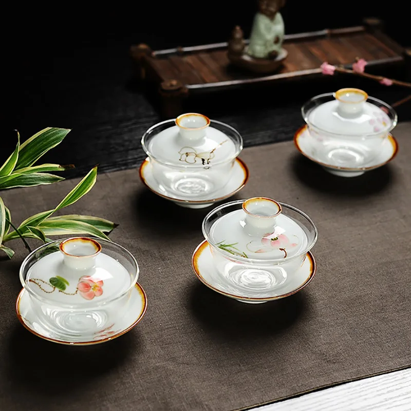 Китайский стеклянный Gaiwan, чайная чашка, портативный чайный набор кунг-фу, дорожный чайник