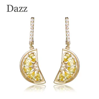 

Dazz Lemon Orange Shape Dangle Earring Gold Color AAA Cubic Zircon Statement Drop Earrings Handmade Cute Fruit Copper Ear Bijoux