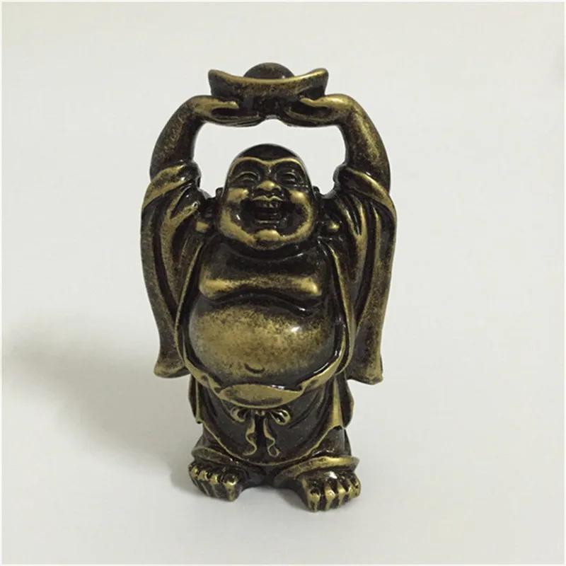 FengShui Бронзовая статуя Будды смеющейся резной китайский литой Maitreya Декоративная