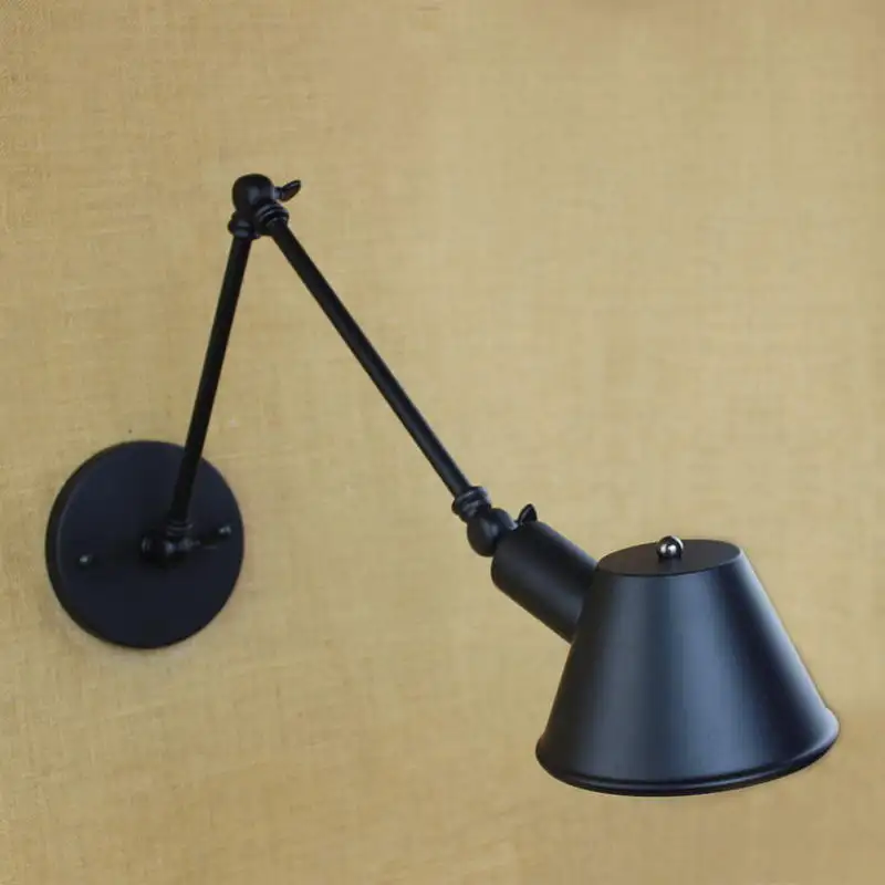 Лофт ретро матовый черный Железный Абажур Регулируемый поворотный кронштейн для чтения Настенные светильники e27/e26 бра для мастерской спальни бара кафе