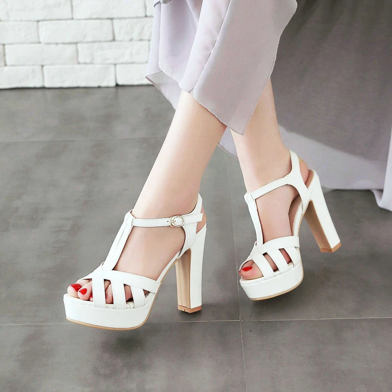 Zwart Roze Wit Beige Hoge Hak Sandalen Fashion Peep Toe Blok Hakken Platform Gladiator Sandalen Party Casual Zomer Schoenen Hoge Hakken Aliexpress