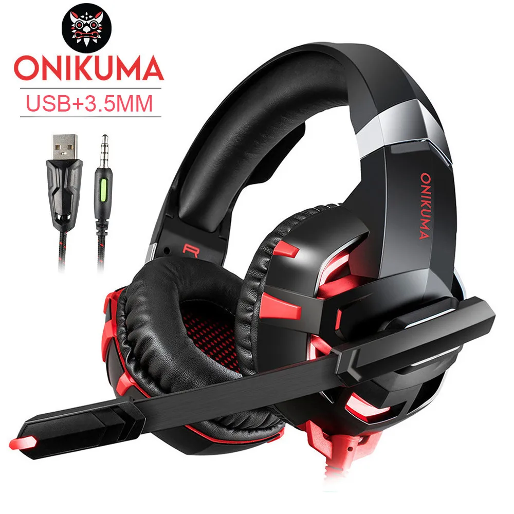 ONIKUMA K2 7,1 объемный звук USB игровая гарнитура шлем Проводная PS4 Xbox One головные уборы с микрофоном Регулятор громкости для компьютера