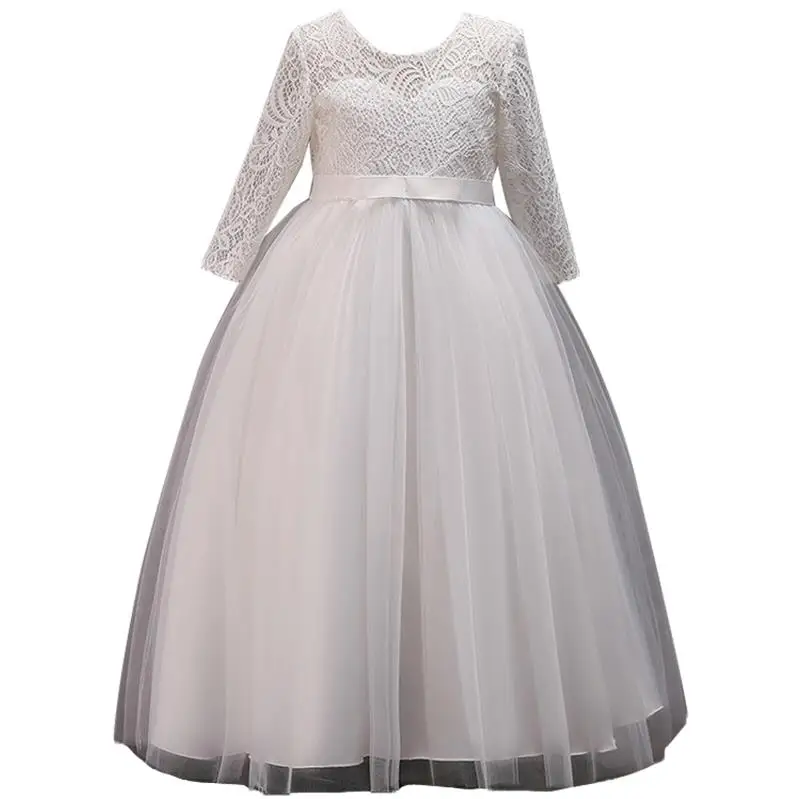Высококачественное свадебное платье г. Летние вечерние платья с длинными рукавами для девочек Рождественский костюм платье принцессы От 4 до 14 лет - Цвет: White
