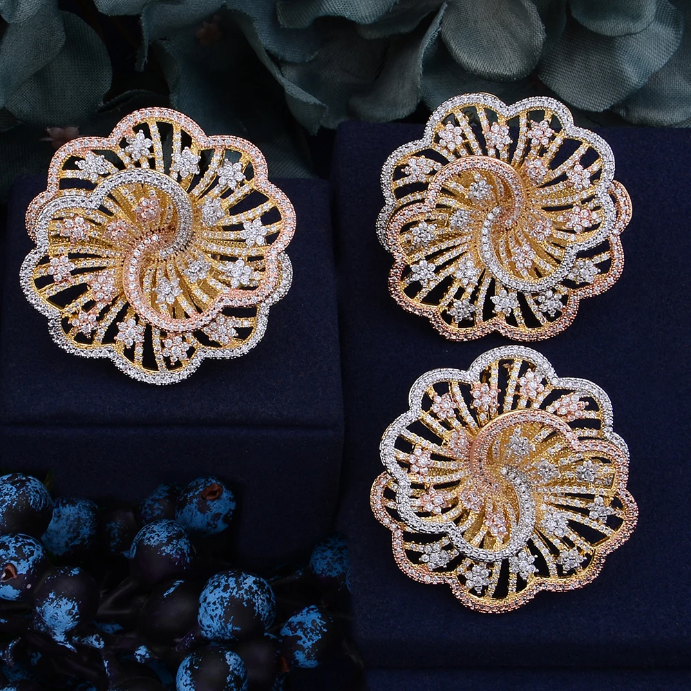 

GODKI Luxury Flower Cubic Zircon Indian Ring Earring Set African Nigerian Wedding jewelry set For Women Dubai Bridal Jewelry set
