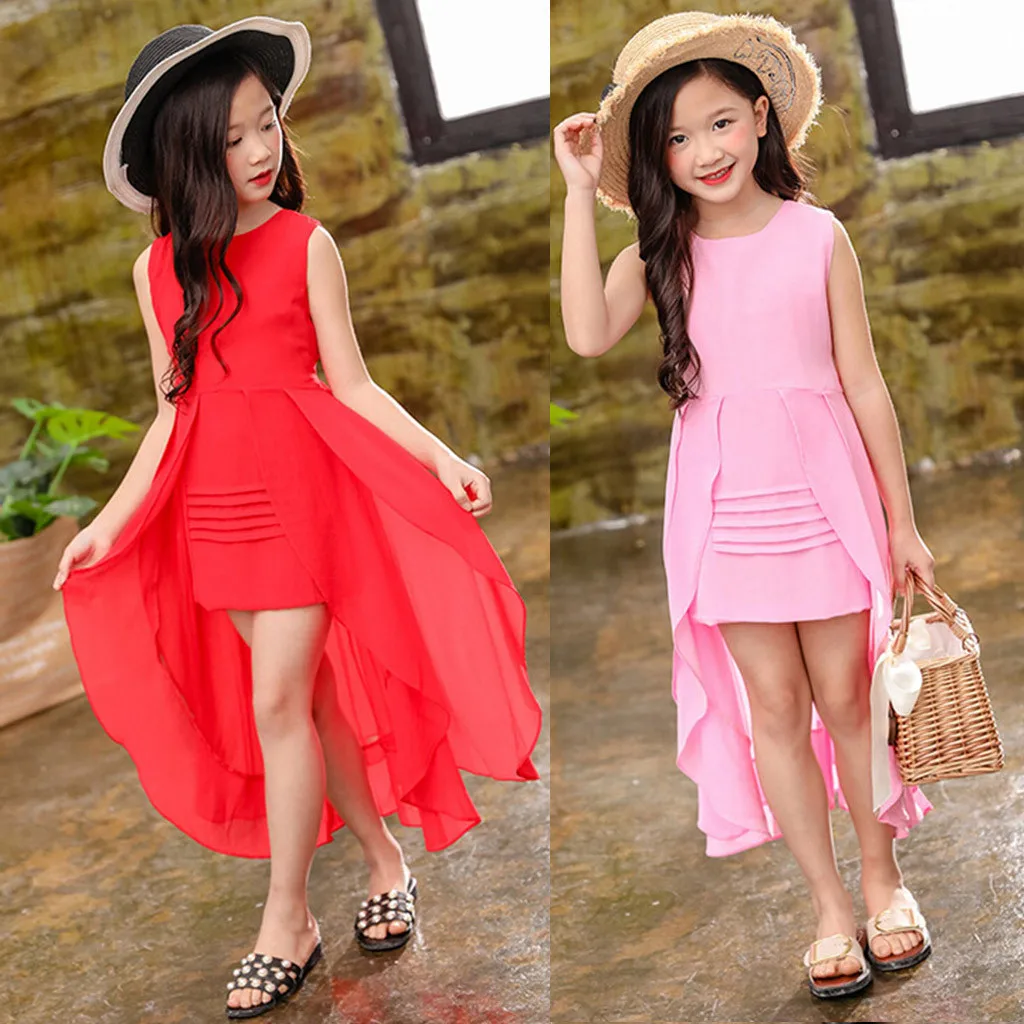 

Girls Dress Kids Baby Girls Chiffon Swallowtail Dress Summer Children Party Princess O-neck Sleeveless Dress vestido infantil