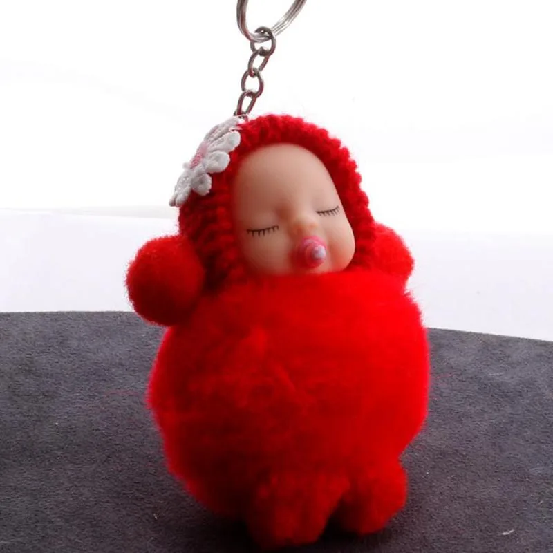 Спящая кукла мяч брелок автомобильный брелок держатель сумка подвеска брелок плюшевый мех милый женский ключ - Цвет: red