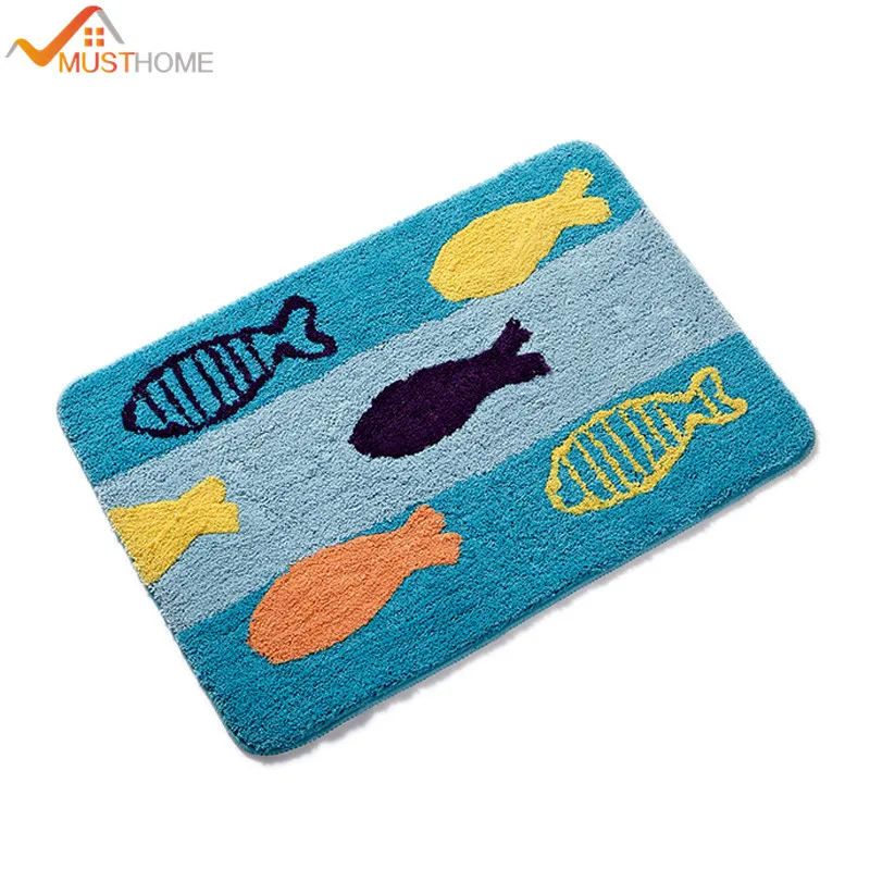 15.7"Wx23.6"L/40x60cm Cartoon Blue fish superfine fiber non slip bath