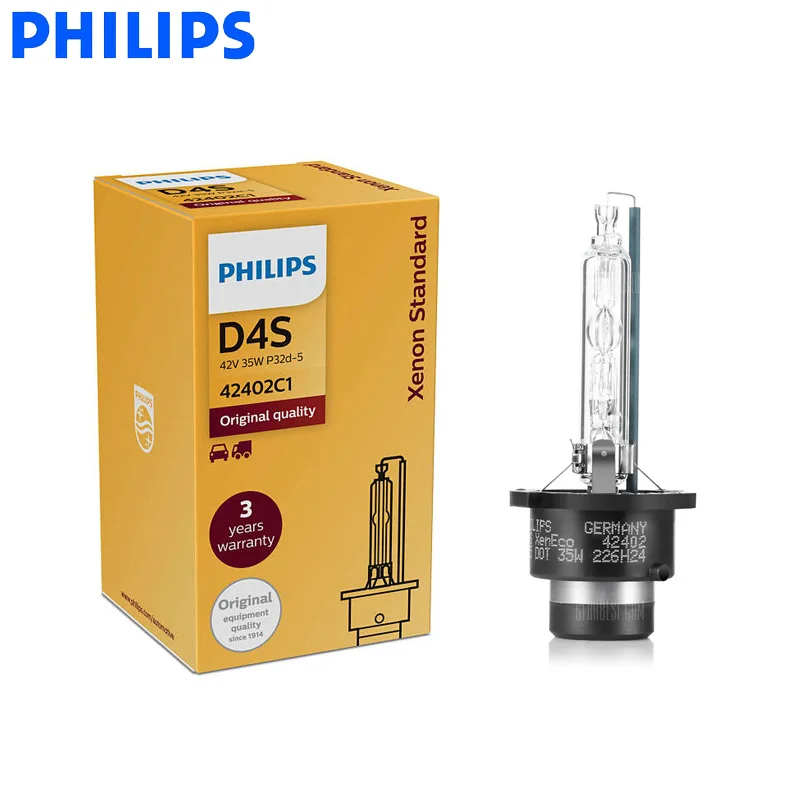 

Philips D4S HID 42402 35W Xenon Standard Headlight 4200K Bright White Light Auto Original Bulb ECE Approve, 1X