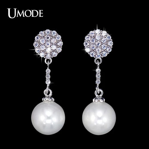 

UMODE Popular Woman Long Vintage Bohemian Cluster Drop Earrings for Wedding & Party with CZ Stones and Simulated Pearl UE0120