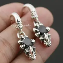 925 пробы Серебряный Дракон коготь черный CZ камень мужские Байкер рок панк серьги-гвоздики 8R007(2 шт