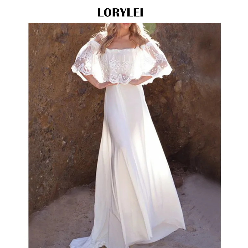 

Sexy White Lace Slash Neck Long Beach Tunic Dress Fashion Off Shoulder Floor Length Dress Plus Size Women Summer Beachwear N658