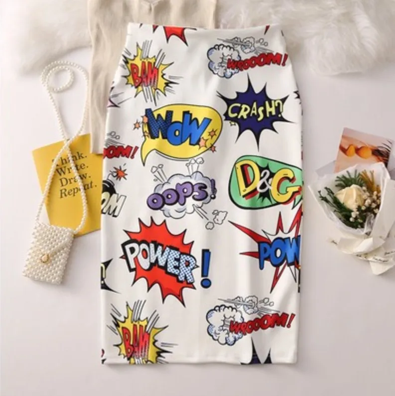 

New S- 3XL Plus Size Women Skirt Fashion Cartoon Printed Pencil Skirt