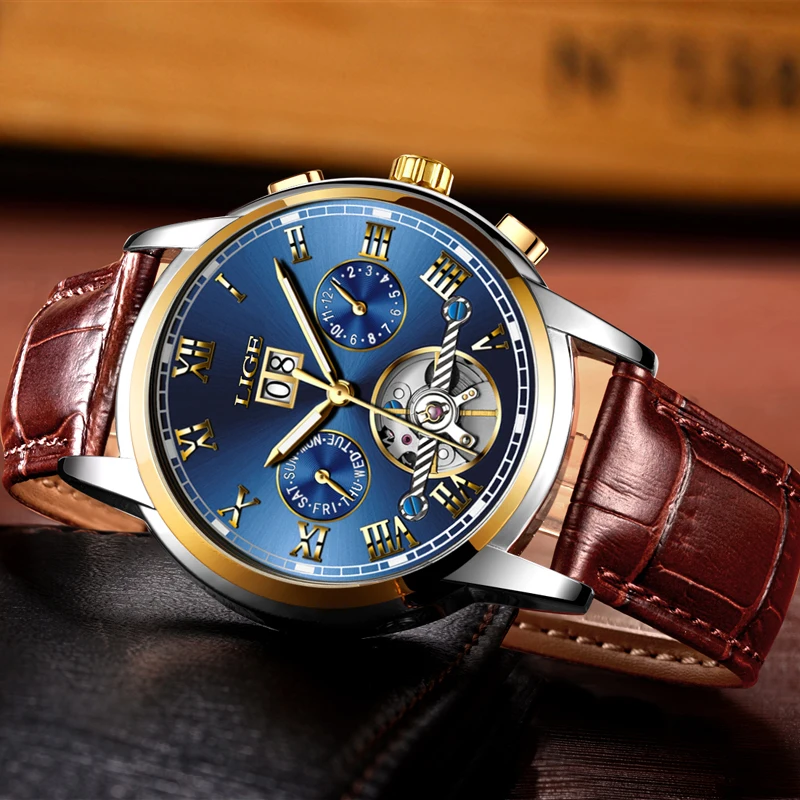 2018 LIGE Luxury Brand Automatic Machinery Watches Men Leather Waterproof Business Watch Men Quartz Clock Man Relogio Masculino
