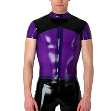 Латексная резиновая рубашка спереди на молнии латексные костюмы для мужчин