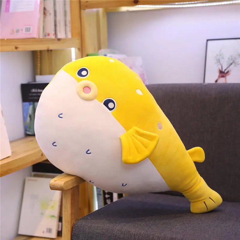 Мультяшная морская подушка для животных плюшевая подушка КИТ pufferfish narwhal плюшевая игрушечная акула дети украшение дома подарок на день рождения - Цвет: Pufferfish