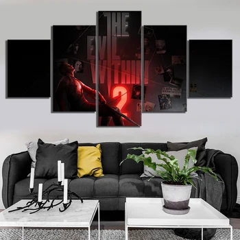 

5 Piece Survival Horror Game The Evil Within 2 Poster Paintings HD Fantasy Art Zombies Pictures Wall Paintings for Home Decor
