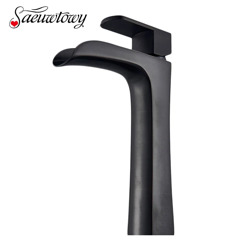 

Saeuwtowy Oil Rubbed Bronze Basin Faucet Deck Mounted Single Holder One Hole Hot & Cold Mixer Tap Waterfall