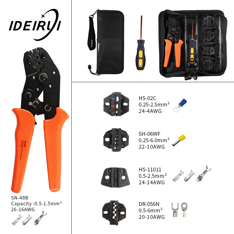 Проволочный набор для обжима Decrustation Engineering храповой терминал обжимные плоскогубцы Электрический Ручной инструмент с отверткой 4 запасные клеммы - Цвет: SN-48B kit 4jaw