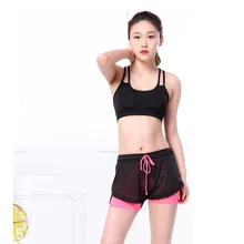 Женские спортивные шорты, двойные шорты для йоги, с кулиской, поддельные, из двух частей, для пробежки, быстросохнущие, Повседневный, анти-светильник