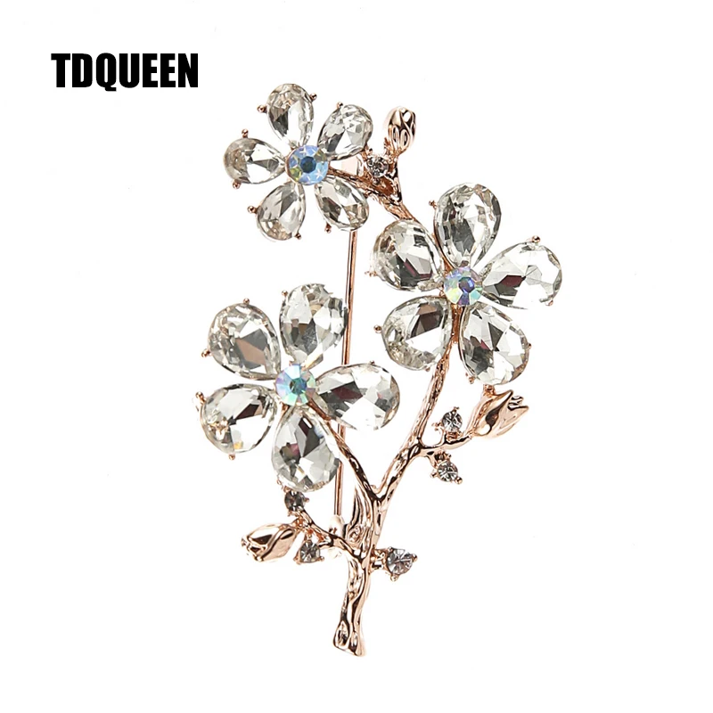 TDQUEEN Brooches Trendy Crystal Pins and Brooches Safety Pin Jewelry Gold-color Zinc Alloy Metal Brooch for Women - 