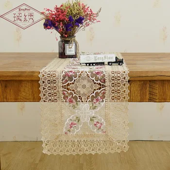 

American Rural Personality Hollow Embroidery Table Cover Glassyarn Tablecloth Lace Edges Coffee Cloth Table Runner Home Decor