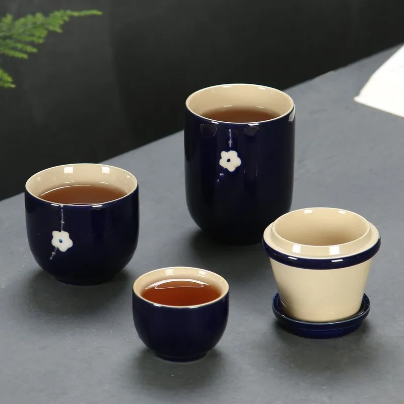 Портативный Китайский керамический чайный горшок грубая керамика путешествия чайник для связанный чай Oolong пивоварения фарфоровая чашка легко Quik чайная посуда - Цвет: C198blue