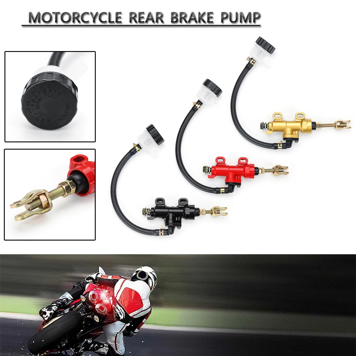 Universal Motorcycle Rear Master Cylinder Hydraulic Brake Pump & Fluid