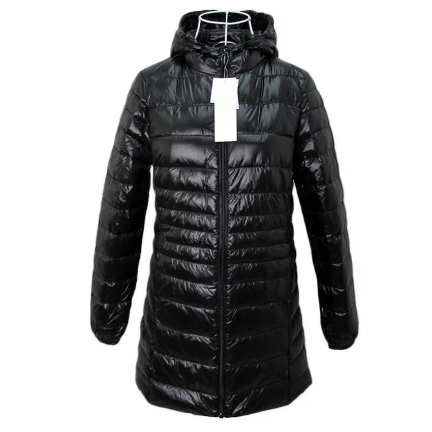 BOoDinerinle, длинный ультра светильник, пуховик на утином пуху, зимняя куртка для женщин, с капюшоном размера плюс, 6XL, тонкий, 90%, пуховик, doudoune femme hiver - Цвет: Black