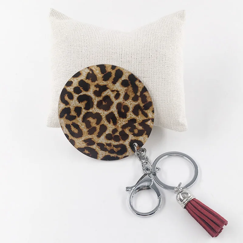 Leopard print 60 мм прозрачный акриловый брелок с леопардовым принтом, ананас, перья брелок для ключей с монограммой подарок - Цвет: Leopard print