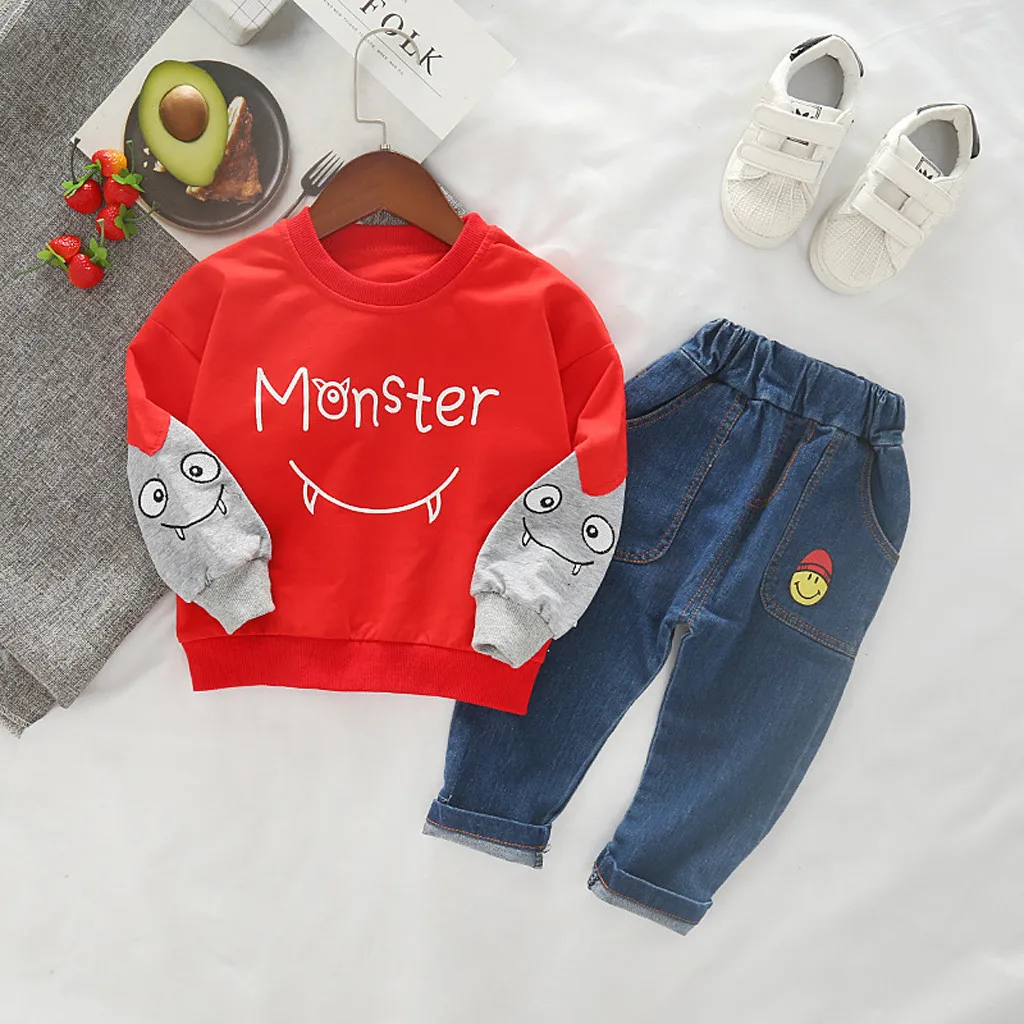 Toddler Boys Clothes Winter Autumn Cartoon Sweatshirt Denim Pants Baby Boy Outfit Children's Set Halloween Gift 2 3 4 5 T