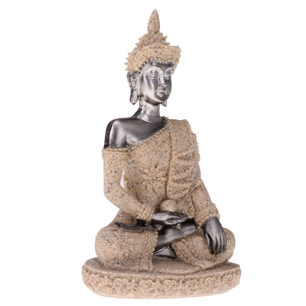 1 Piece Sandstone Meditation Buddha Statue Hand-carved Figurine Sculpture for Table Desk Decor Cabinent Display