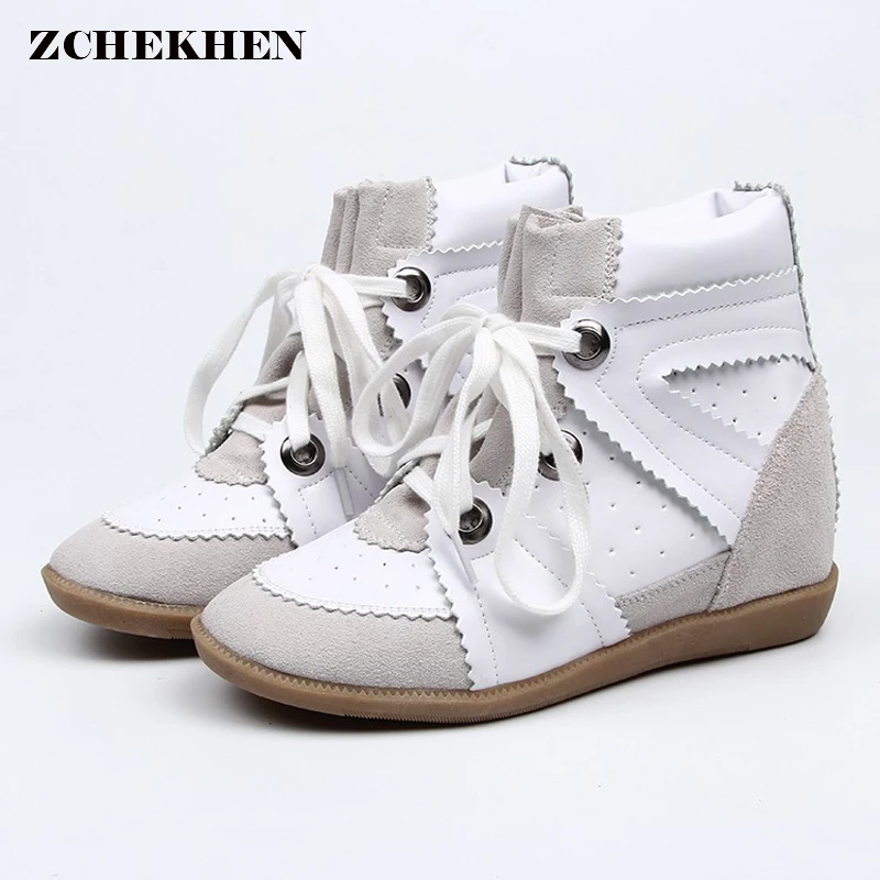 

2018 Designer Women cow suede Ankle Boots Female High Top Platform Hook Loop Height Increased Sneakers Casual Shoes Bottes